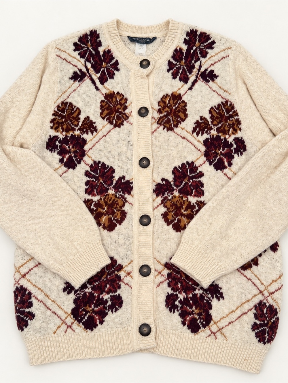 Cream Floral Knit Button-Up Sweater Cardigan